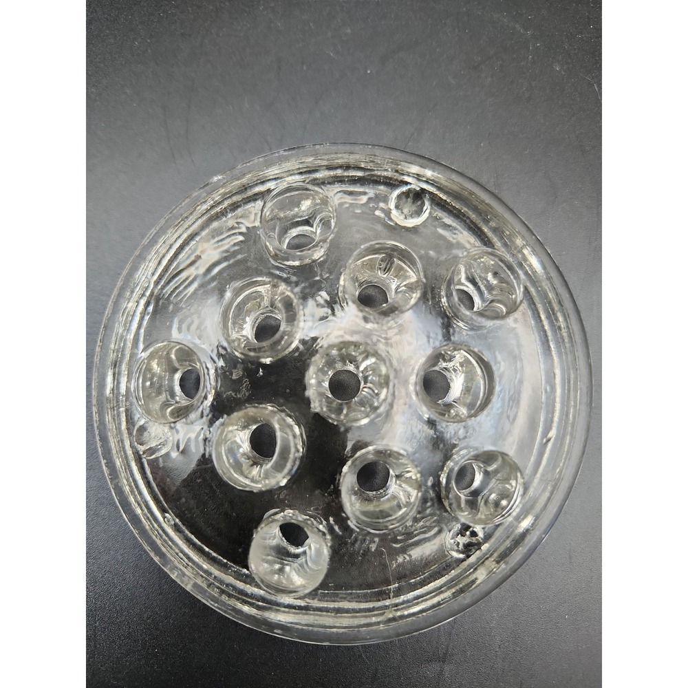 VTG Glass Flower Frog 11 Hole Clear Glass 3.75 Inch Round Flower Arranging